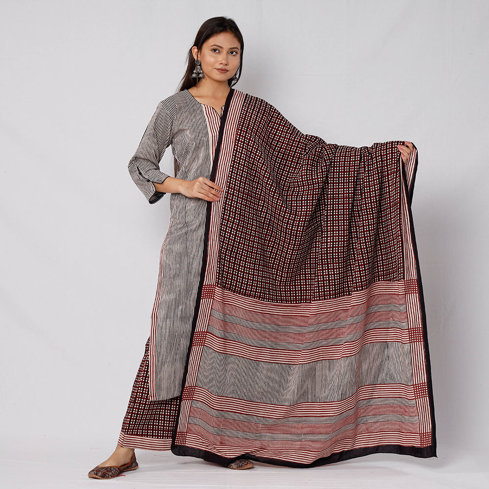 Grey - Bagh Block Printed Cotton Kurta with Palazzo & Dupatta Set