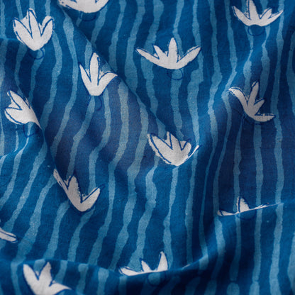 Blue - Indigo Dabu Block Printed Cotton Fabric