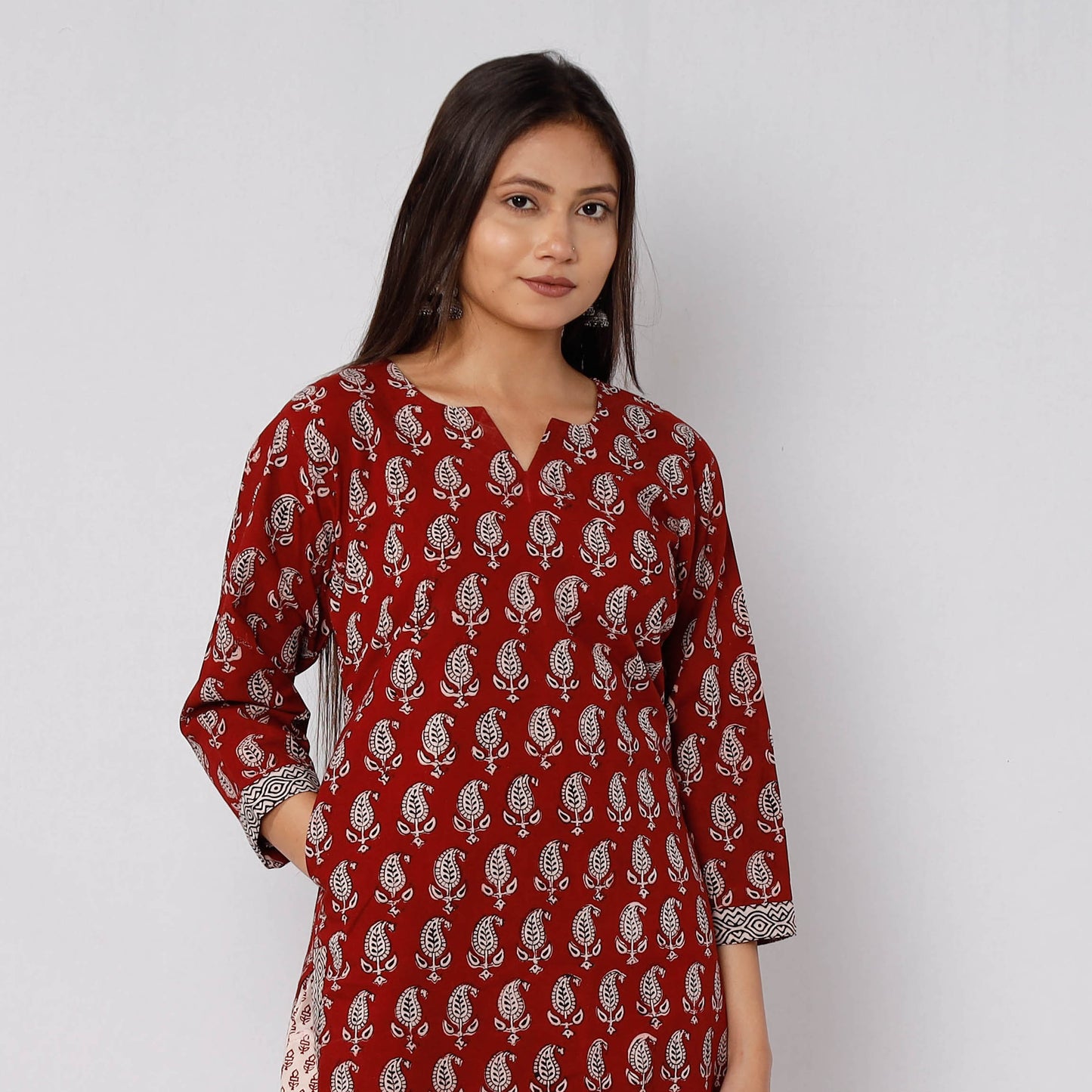 Red - Bagh Block Printed Cotton Kurta with Palazzo & Dupatta Set