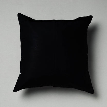 Black - Pipli Applique Work Cotton Cushion Cover (16 x 16 in)