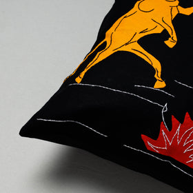 Black Pipli Applique Work Cotton Cushion Cover 