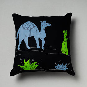 Black Pipli Applique Work Cotton Cushion Cover 