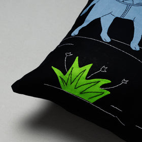 Black Pipli Applique Work Cotton Cushion Cover 