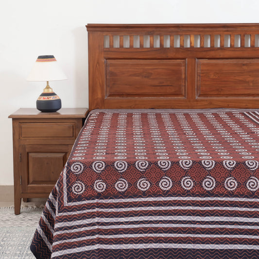 Maroon - Bagru Block Printing Cotton Single Bed Cover (88 x 58 in)