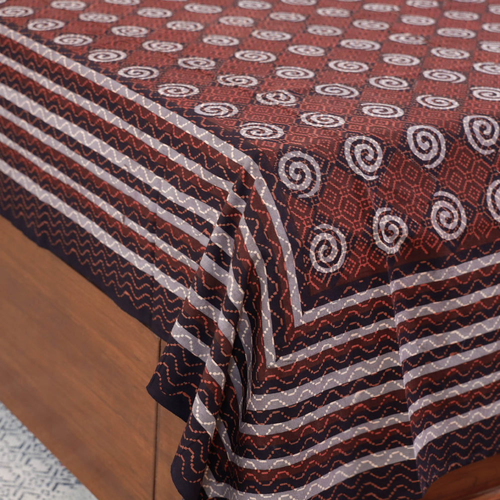 Maroon - Bagru Block Printing Cotton Single Bed Cover (88 x 58 in)