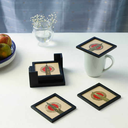 Set of 6 - Wooden Square Coasters - Shakti (4 x 4 in)