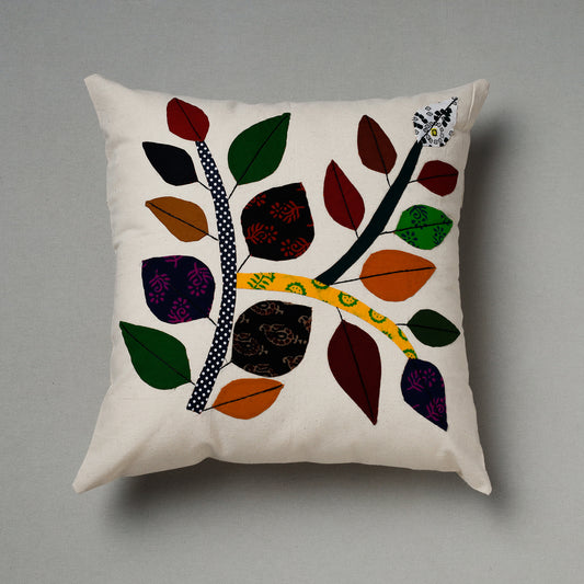 White - Pipli Applique Work Cotton Cushion Cover (16 x 16 in) Assorted