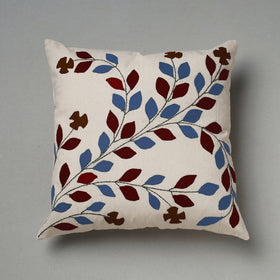 White Pipli Applique Work Cotton Cushion Cover 