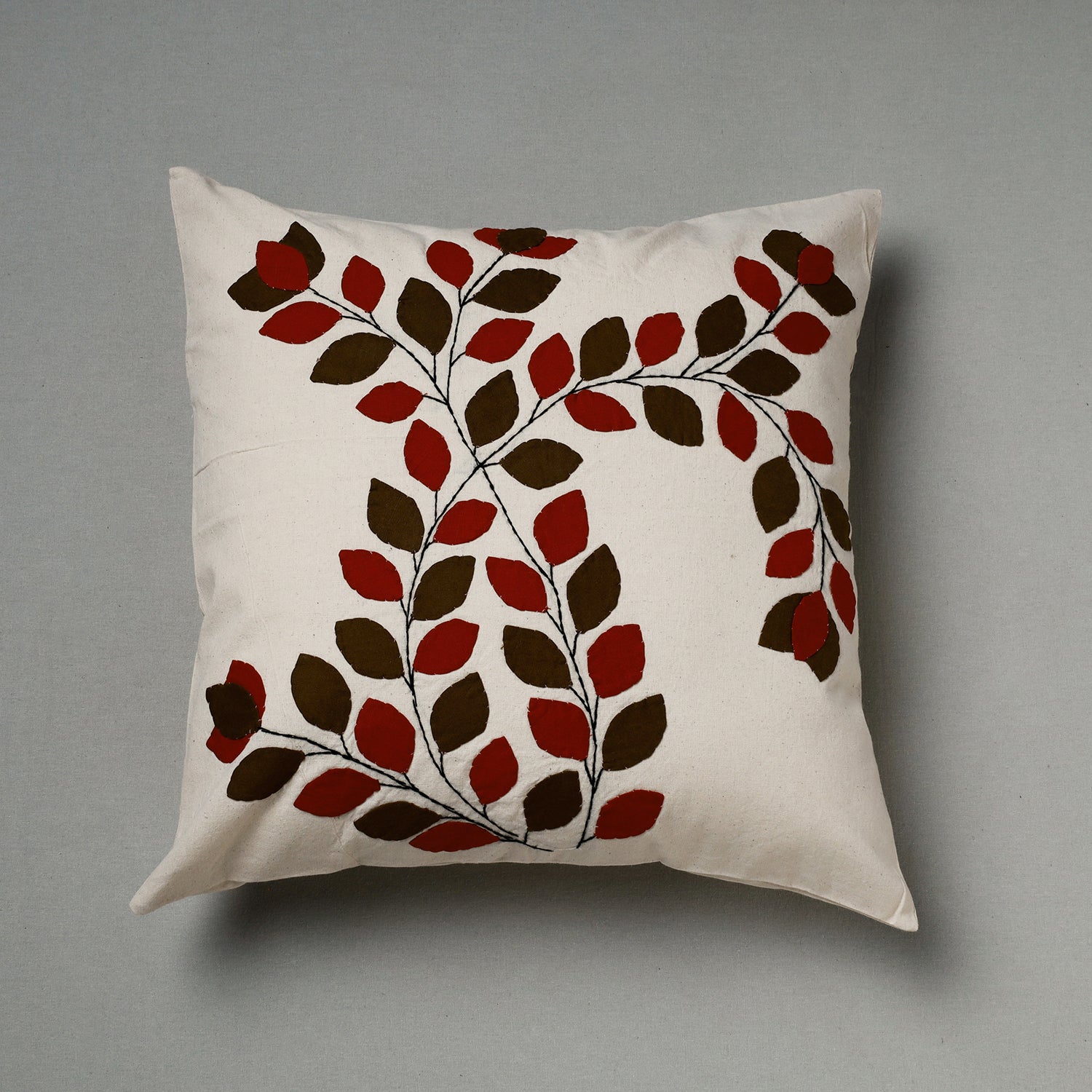 White Pipli Applique Work Cotton Cushion Cover 