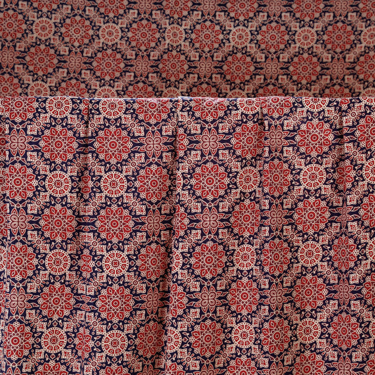Finest Beige Red Ajrakh Hand Block Printed Cotton Fabric