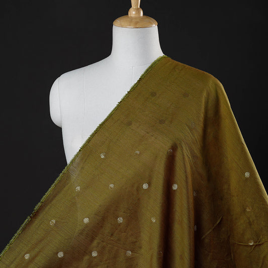 Brown - Polka Dot Zari Buti Spun Dupion Viscose Silk Fabric