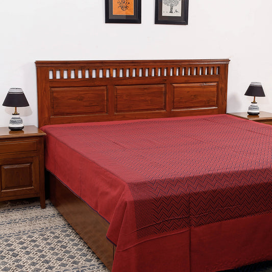 Red - Pure Cotton Handloom Double Bed Cover from Bijnor by Nizam (106 x 95 in)
