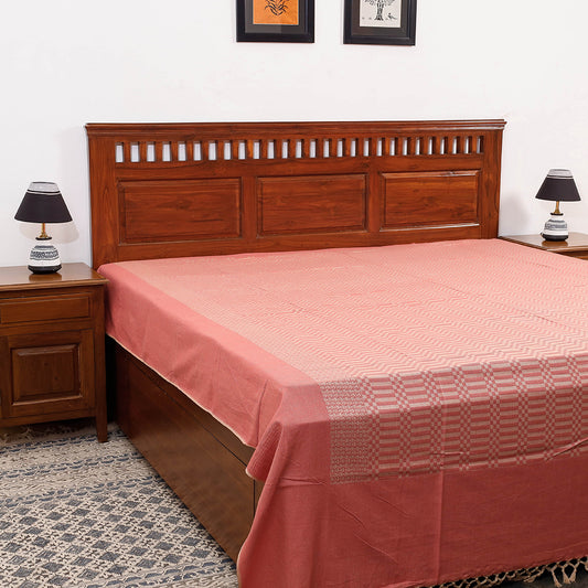 Peach - Pure Cotton Handloom Double Bedcover from Bijnor by Nizam