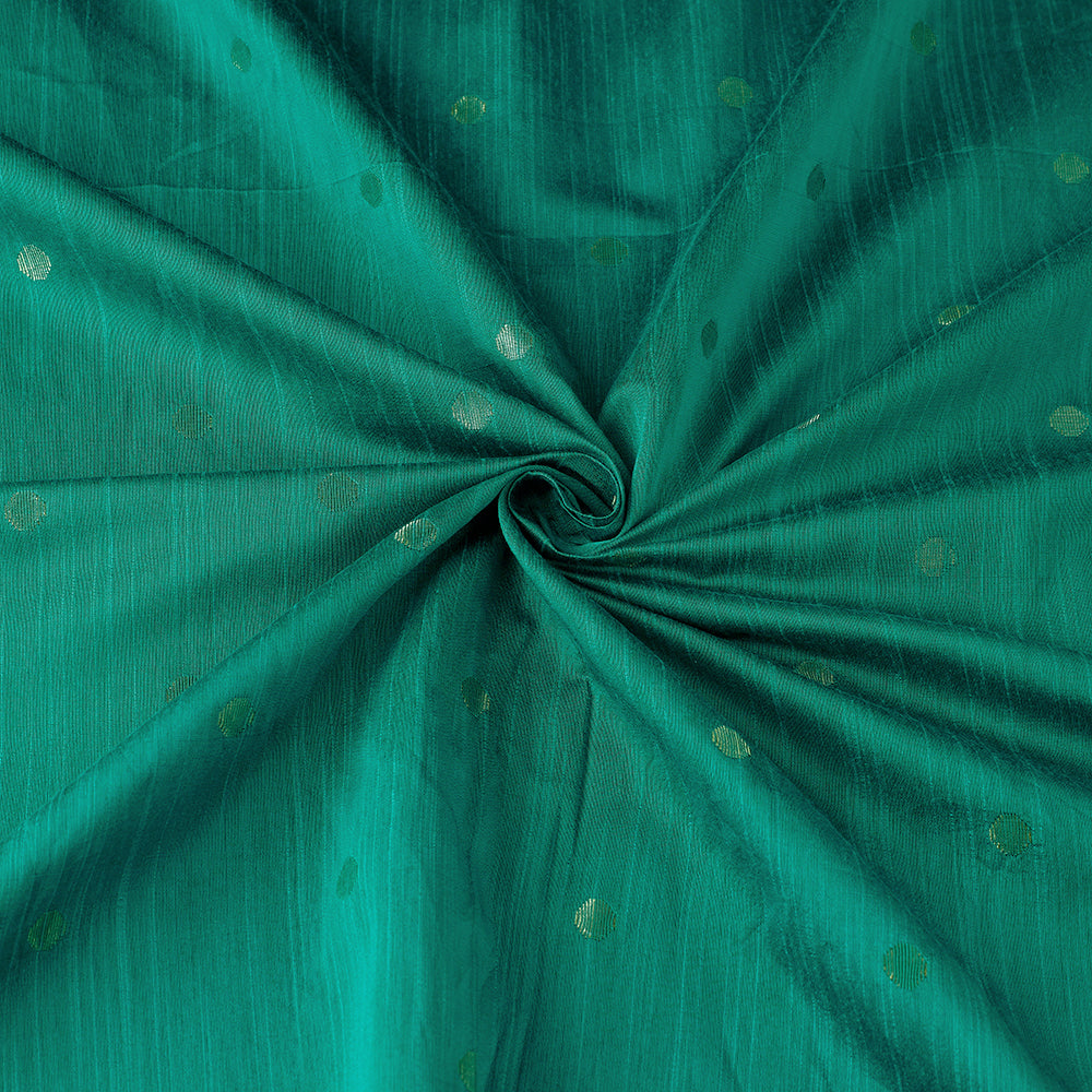 Persian Green Polka Dot Zari Buti Spun Dupion Viscose Silk Fabric