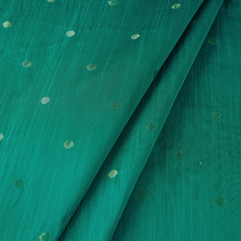 Persian Green Polka Dot Zari Buti Spun Dupion Viscose Silk Fabric