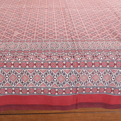 Maroon - Ajrakh Printed Cotton Double Bedcover with Pillow Covers from Barmer (107 x 92 in)