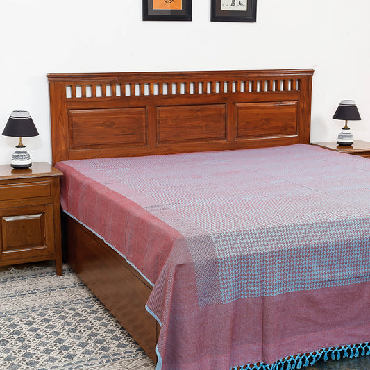 Peach -Pure Cotton Handloom Double Bedcover from Bijnor by Nizam