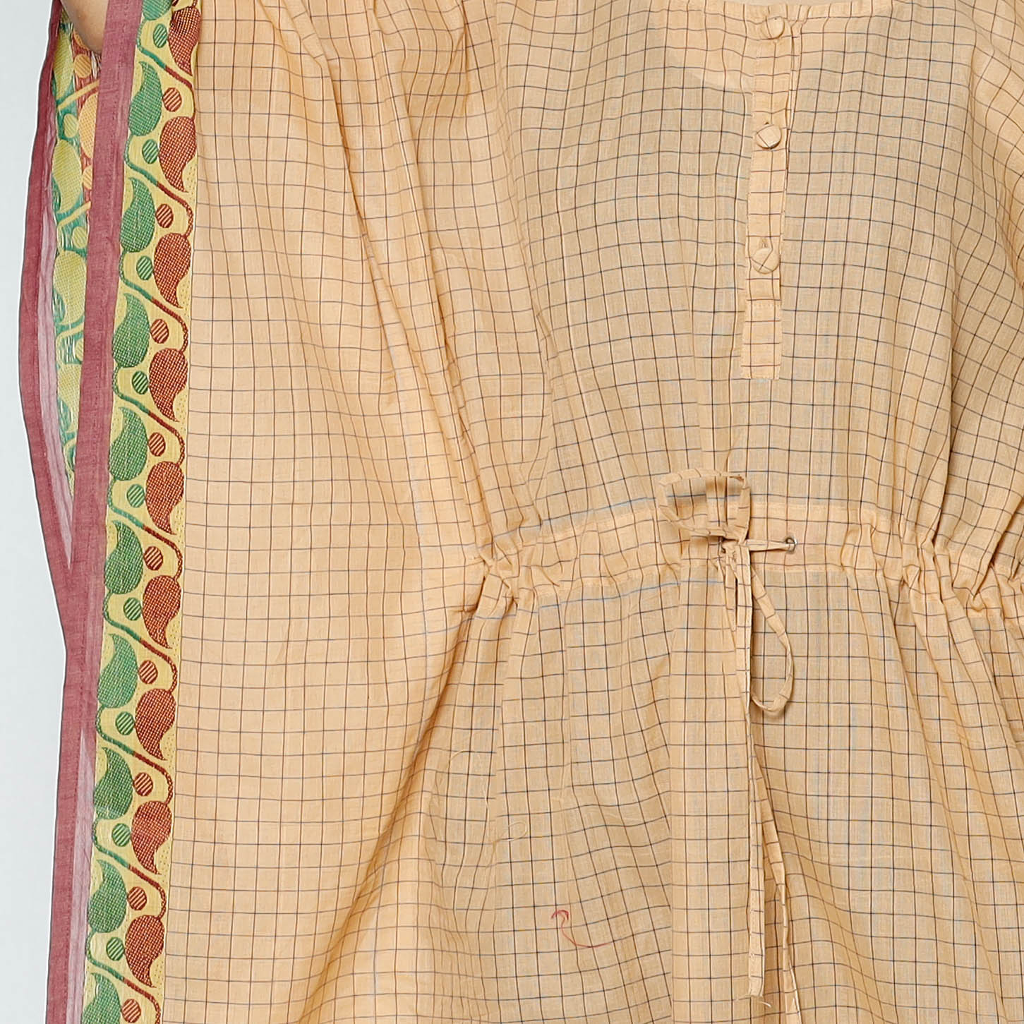  Kanchipuram Checks Cotton Knee Length Kaftan with Tie-Up Waist 