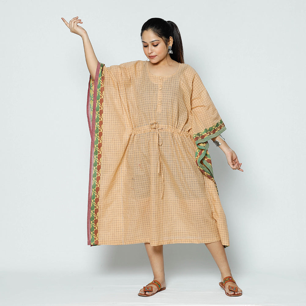  Kanchipuram Checks Cotton Knee Length Kaftan with Tie-Up Waist 