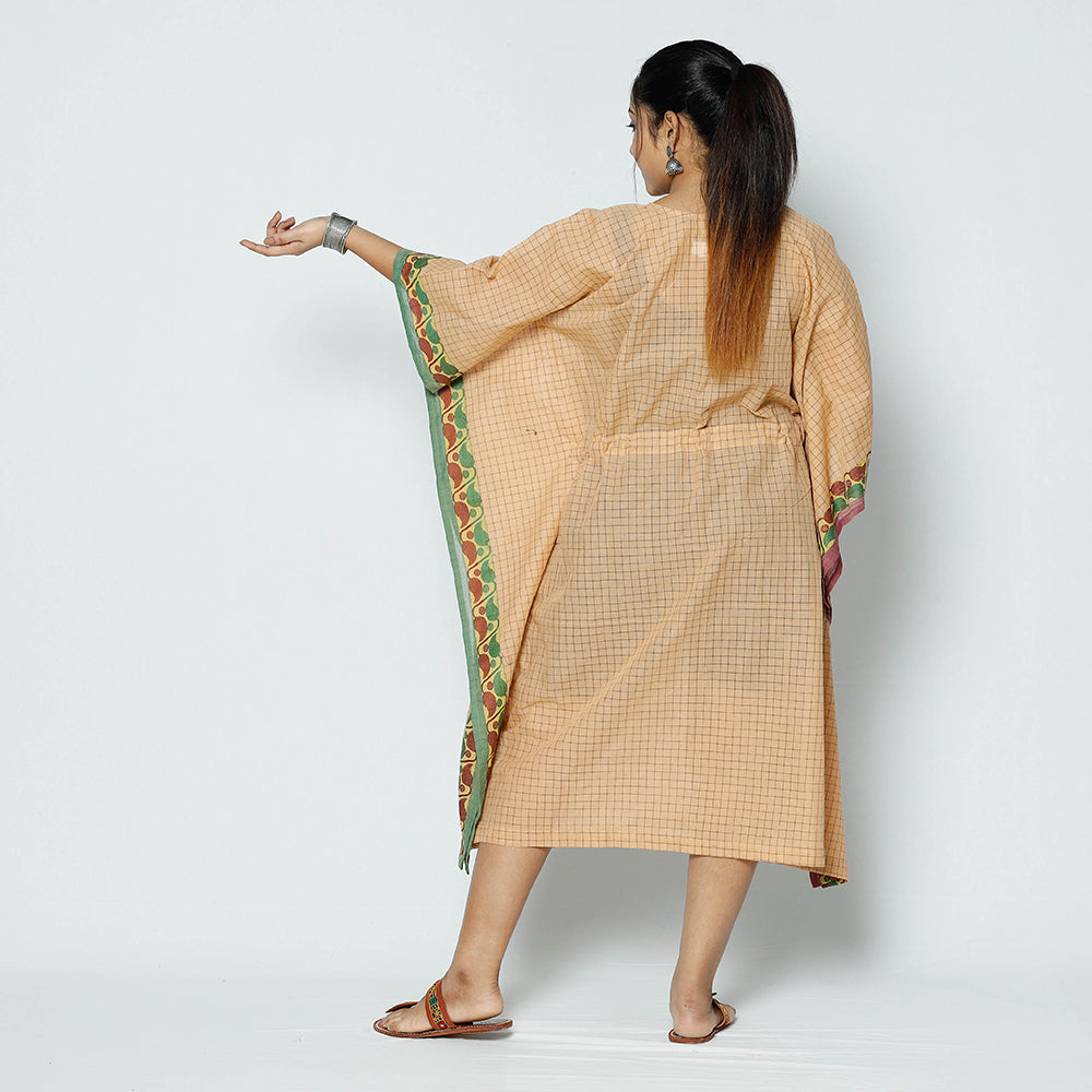  Kanchipuram Checks Cotton Knee Length Kaftan with Tie-Up Waist 