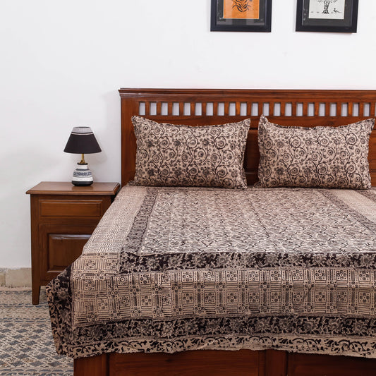 Kalamkari Block Printed Cotton Single Bed Cover with Pillow Covers (90 x 60 in)