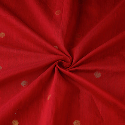 Dark Red Polka Dot Zari Buti Spun Dupion Viscose Silk Fabric 08
