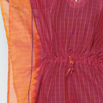 Pink - Kanchipuram Checks Cotton Kaftan with Tie-Up Waist (Medium)