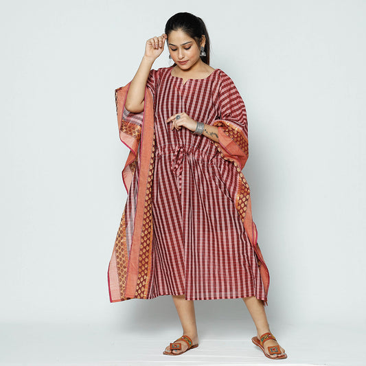 Multicolor - Kanchipuram Checks Cotton Kaftan with Tie-Up Waist (Medium)