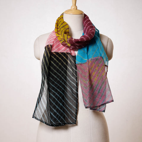 Leheriya Tie-Dye Patchwork Multicolor Kota Doria Cotton Stole