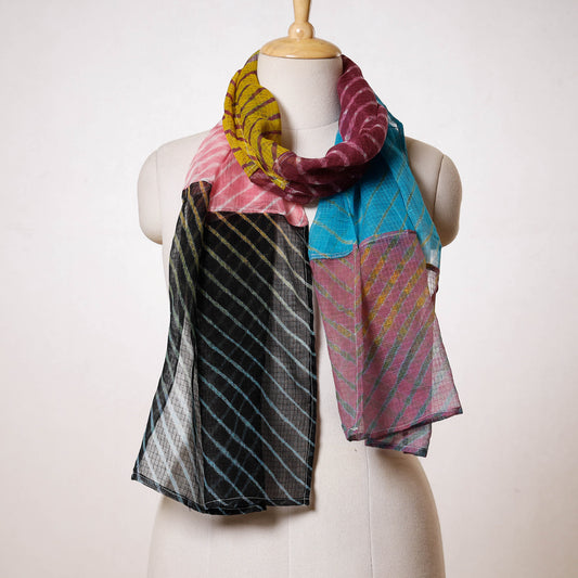 Leheriya Tie-Dye Patchwork Multicolor Kota Doria Cotton Stole