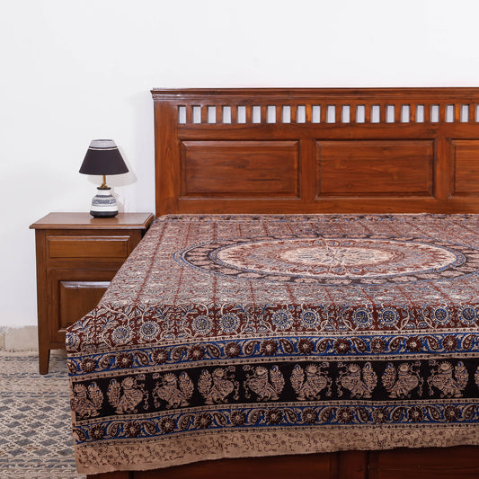 Brown - Kalamkari Block Printed Cotton Single Bed Cover (90 x 60 in)