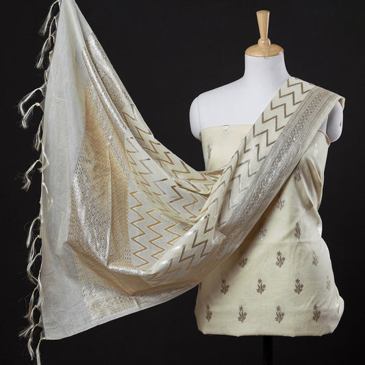 3pc Banarasi Cotton Zari Weaving Suit Material Set