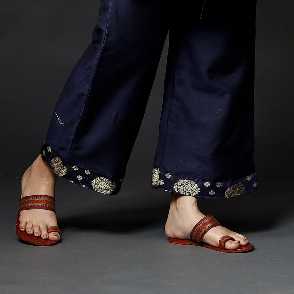 Oxford Blue Banarasi Silk Zari Work Kurta with Palazzo & Dupatta Set