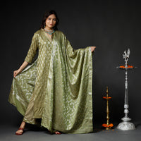 Moss Green Banarasi Silk Zari Work Kurta with Palazzo & Dupatta Set
