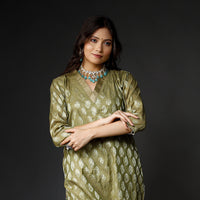 Moss Green Banarasi Silk Zari Work Kurta with Palazzo & Dupatta Set
