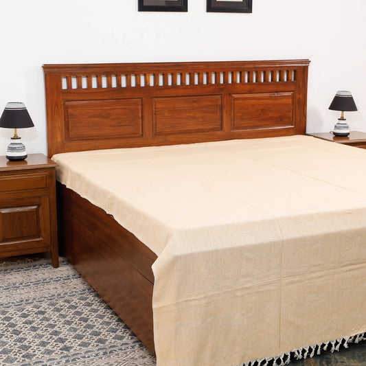 Beige - Pure Cotton Handloom Double Bed Cover from Bijnor by Nizam (106 x 95 in)