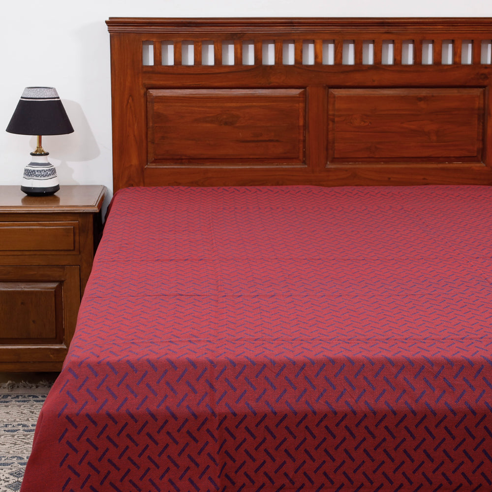 Red - Pure Cotton Handloom Double Bed Cover from Bijnor by Nizam (106 x 95 in)