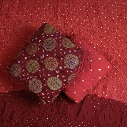 Red - 3pc Kutch Bandhani Tie-Dye Heavy Work Gajji Silk Suit Material Set