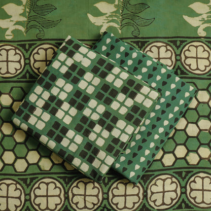 Green - 3pc Pipad Block Printing Cotton Suit Material Set