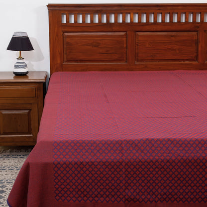 Maroon - Pure Cotton Handloom Double Bed Cover from Bijnor by Nizam (106 x 95 in)
