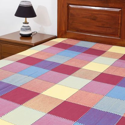 Multicolor - Pure Cotton Handloom Double Bed Cover from Bijnor by Nizam (106 x 95 in)