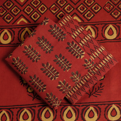 Red - 3pc Pipad Block Printing Cotton Suit Material Set