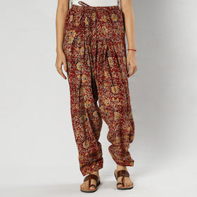 Maroon - Pedana Kalamkari Block Printing Cotton Elasticated Salwar