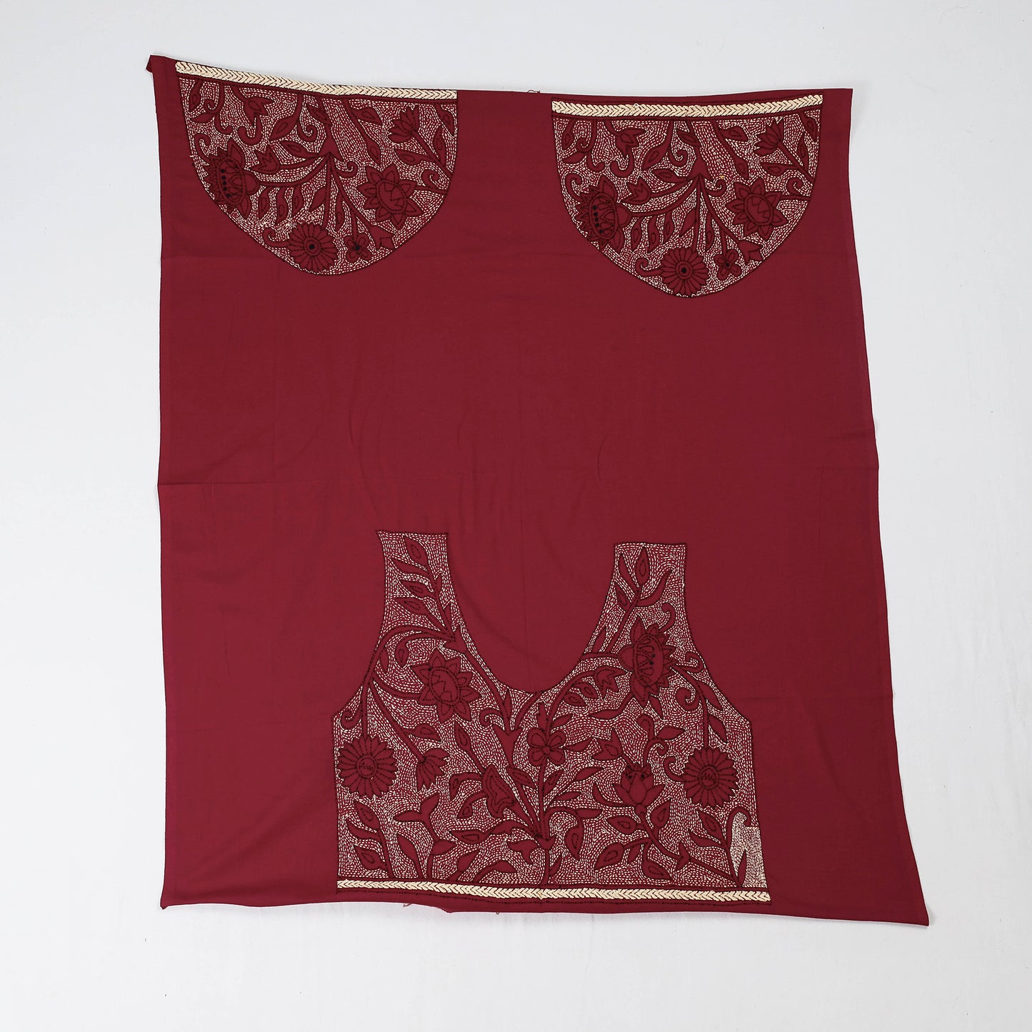 Maroon - Bengal Kantha Embroidery Cotton Blouse Piece