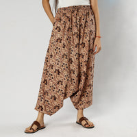 Beige - Pedana Kalamkari Block Print Cotton Harem Pant