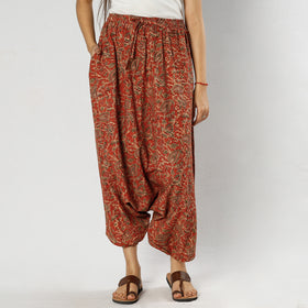 Red - Pedana Kalamkari Block Print Cotton Harem Pant