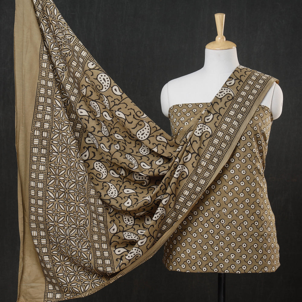 Kalamkari Block Printed Natural Dyed Cotton 2pc Suit Material Set | iTokri  आई.टोकरी