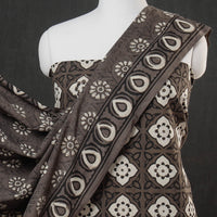 Brown - 3pc Cotton Block Printed Pipad Dress Material Set