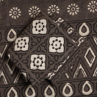 Brown - 3pc Cotton Block Printed Pipad Dress Material Set