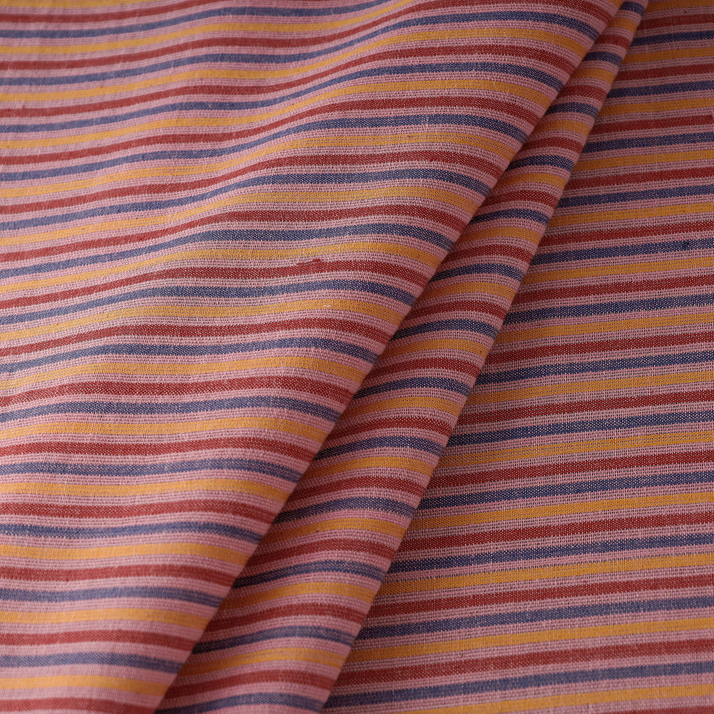 Peach - Baragaon Pre Washed Handloom Striped Cotton Fabric